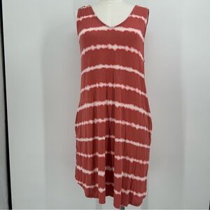 Maurices Red and White Tie-Dye Striped Swim Cover Up Tank Dress Size L